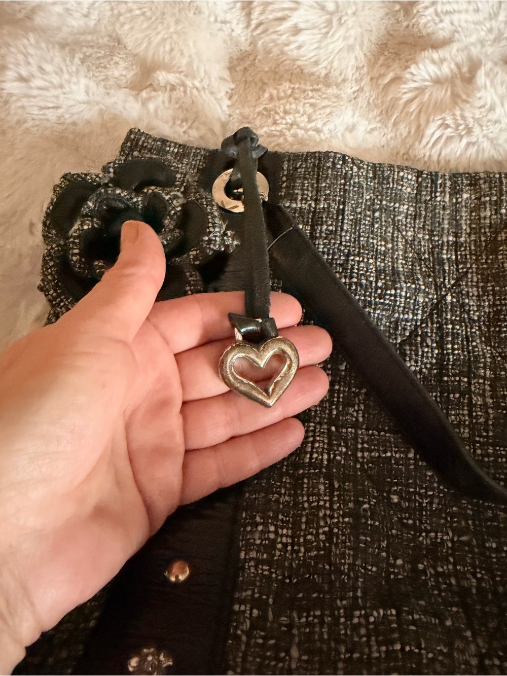 Brighton Black And White Tweed Tote Bag with Chain Handles - Picture 9 of 10